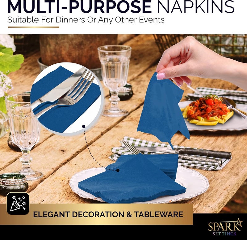 Amcrate Cocktail Napkins Disposable, Royal Blue Beverage Napkins Soft and Absorbent Paper Napkins for Dinner, Party, Wedding, Or Every Day Use, 7” x 7” 2 Ply Party Napkins, Pack of 40 - By - Image 5